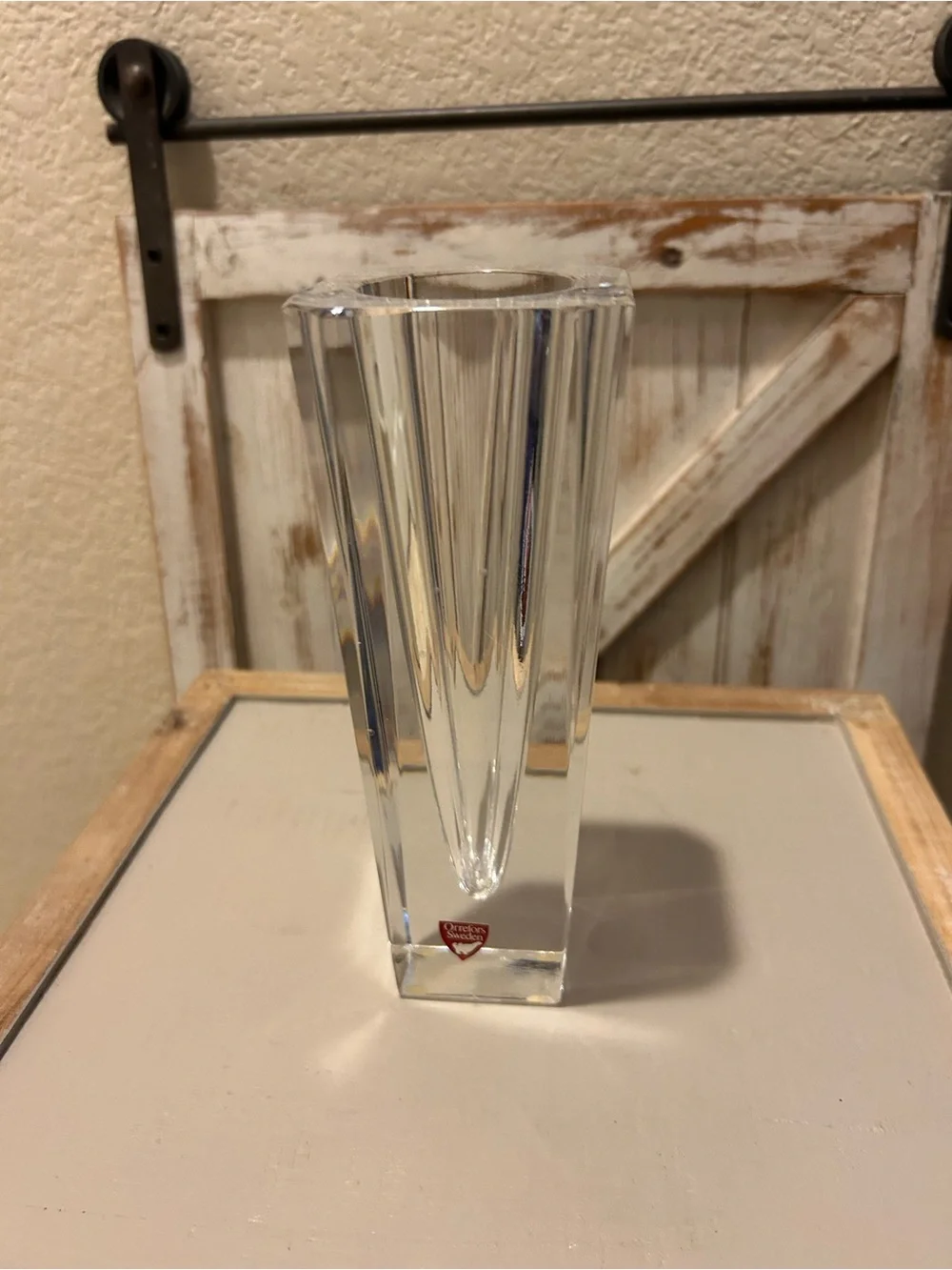 VINTAGE Orrefors Sweden Odyssey Crystal Vase Lars Hellsten MCM Red Label Intact